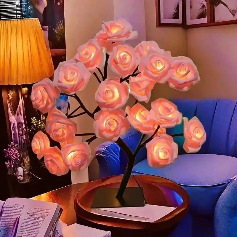 LED Rose Table Lamp Rose Flower Tree Lights Fairy Cute lamp Night Light Home Party Bedroom Decoration Christmas Wedding Gift (Color : Pink by USB)