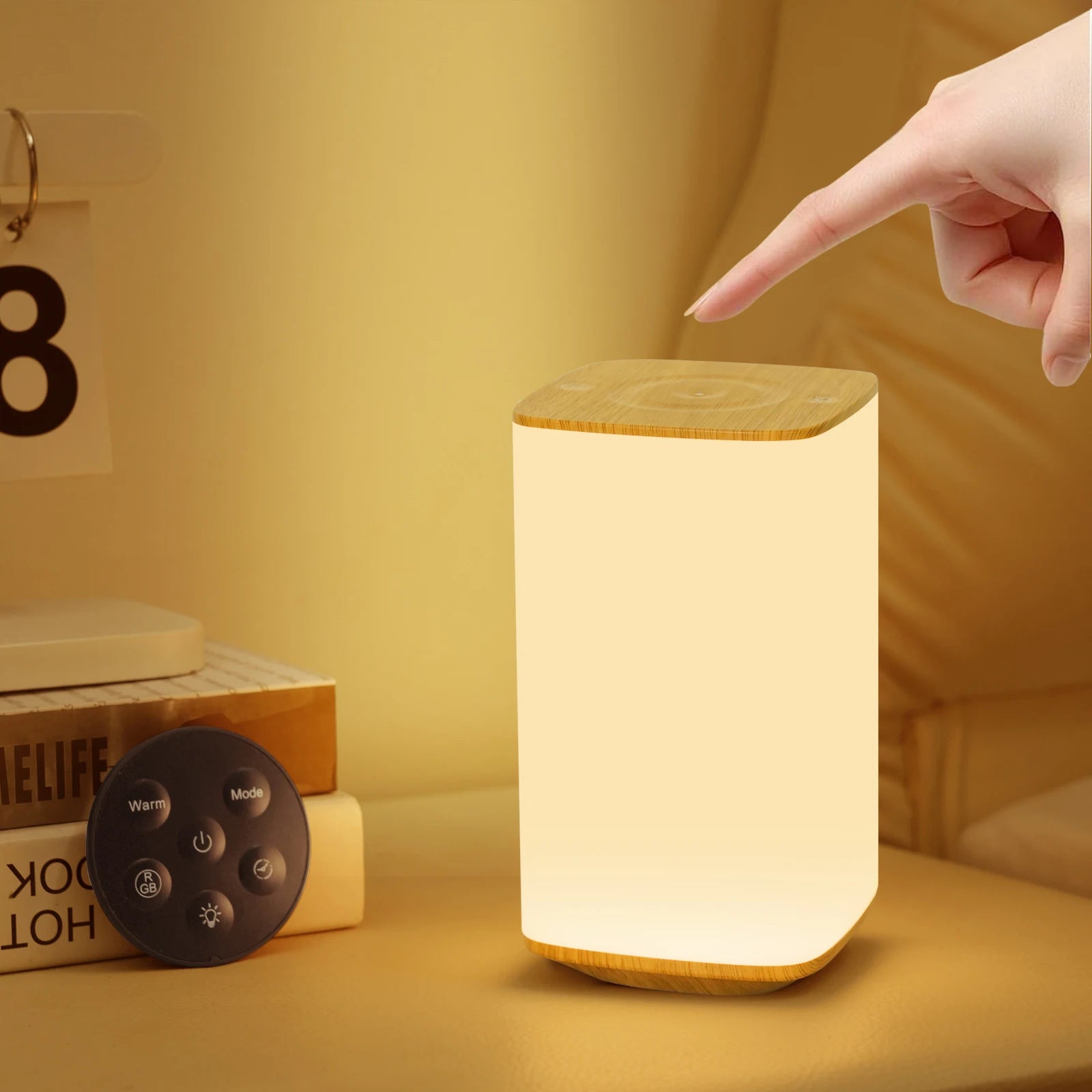 USB Rechargeable Touch Table Lamp RGB Color Changing Night Light with Remote Control Bedside Table Lamp for Bedroom Living Room