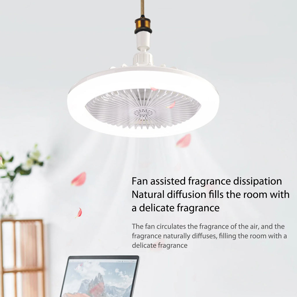 LED Fan Lamp Universal E27 Light Holder Aroma Ceiling Fan Lights with Remote Control 3 Speeds Wind Mute for Bedroom Dormitory