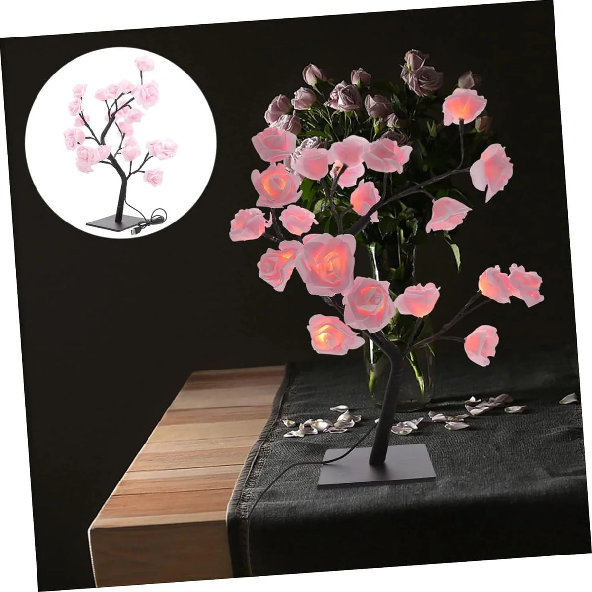 LED Rose Table Lamp Rose Flower Tree Lights Fairy Cute lamp Night Light Home Party Bedroom Decoration Christmas Wedding Gift (Color : Pink by USB)