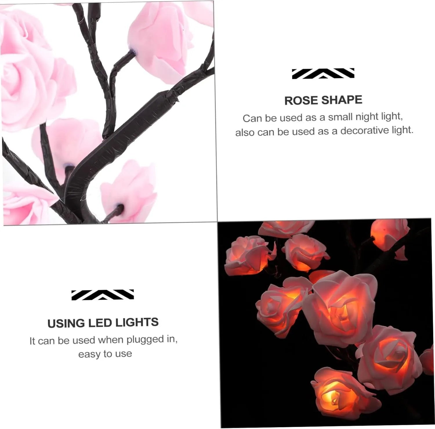 LED Rose Table Lamp Rose Flower Tree Lights Fairy Cute lamp Night Light Home Party Bedroom Decoration Christmas Wedding Gift (Color : Pink by USB)