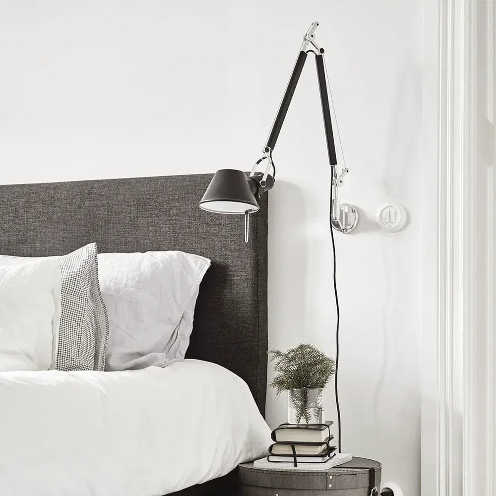 Nordic Industrial Style Wall Lamp Bedroom Bedside Desk Reading Switch Rotatable Folding Long Rod Rocker Arm Long LED Wall Lamp